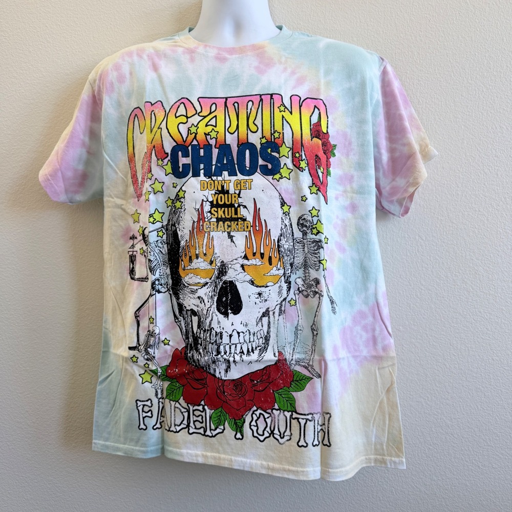 mnml Creating Chaos Skull Graphic Tie Dye T-Shirt Mens Medium Pastel M2022-T664
